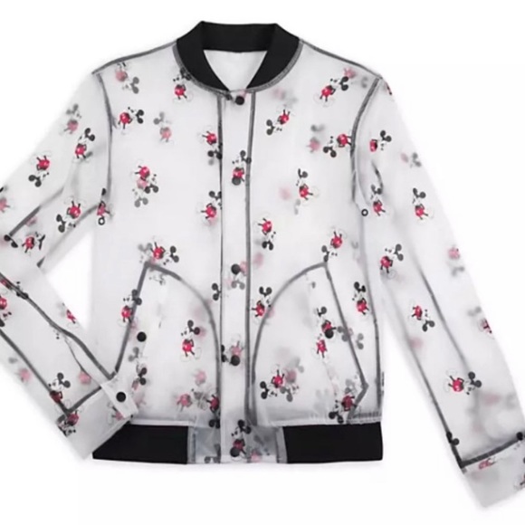 New Disney Parks Rain Jacket Mickey Mouse Print Snaps Adult Size Small / Med - Picture 2 of 6